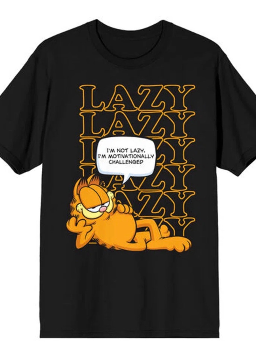Black Garfield Graphic Short Sleeve Tee - Motivationally Challenged